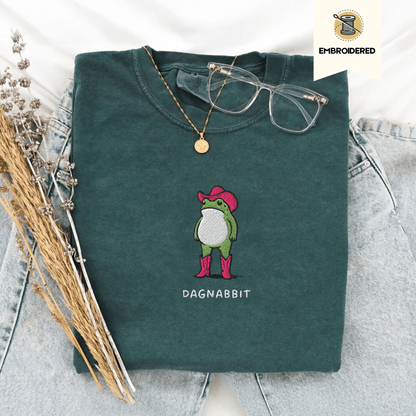 Pine Spice Books Dagnabbit Cowboy Frog Embroidered T-Shirt Dagnabbit Cowboy Frog Embroidered T-Shirt