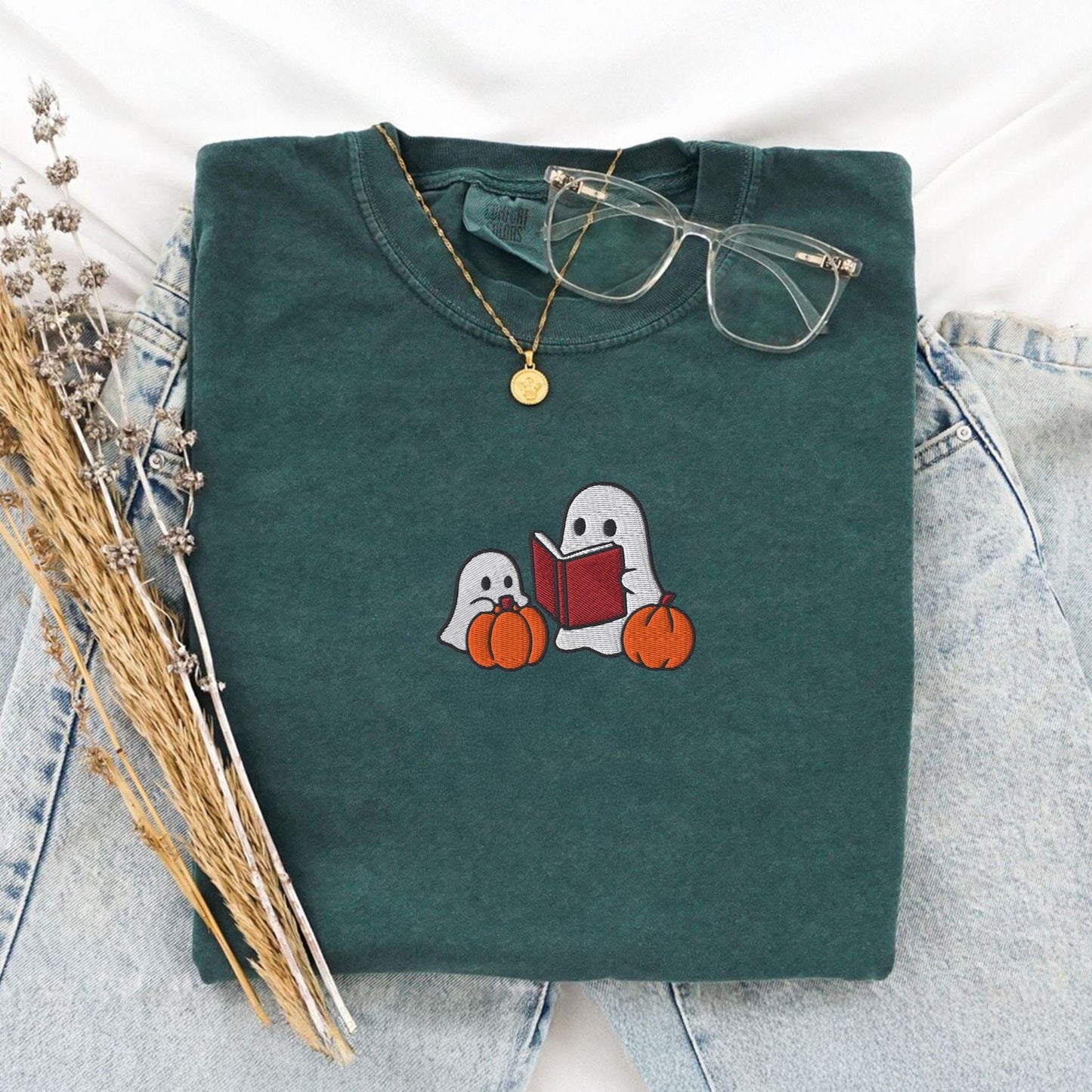 Pine Spice Books Ghost Stories Embroidered T-Shirt Ghost Stories Embroidered T-Shirt