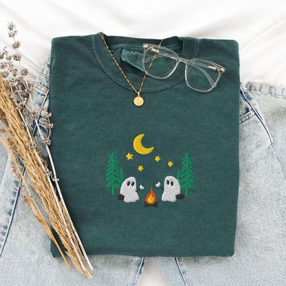Pine Spice Books Ghosts Camping Embroidered T-Shirt Ghosts Camping Embroidered T-Shirt