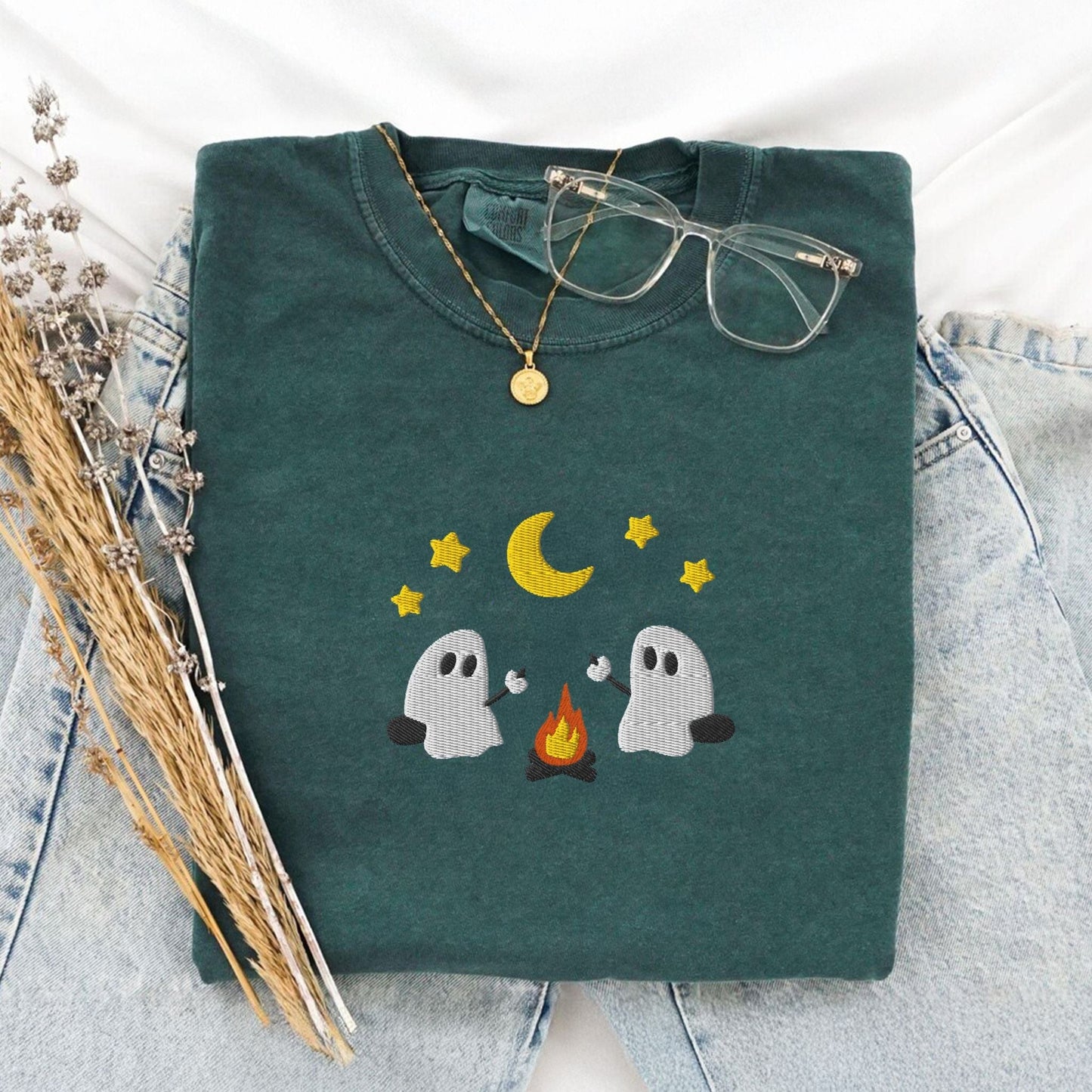 Pine Spice Books Ghosts Camping Embroidered T-Shirt Ghosts Camping Embroidered T-Shirt