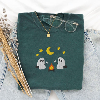 Pine Spice Books Ghosts Camping Embroidered T-Shirt Ghosts Camping Embroidered T-Shirt