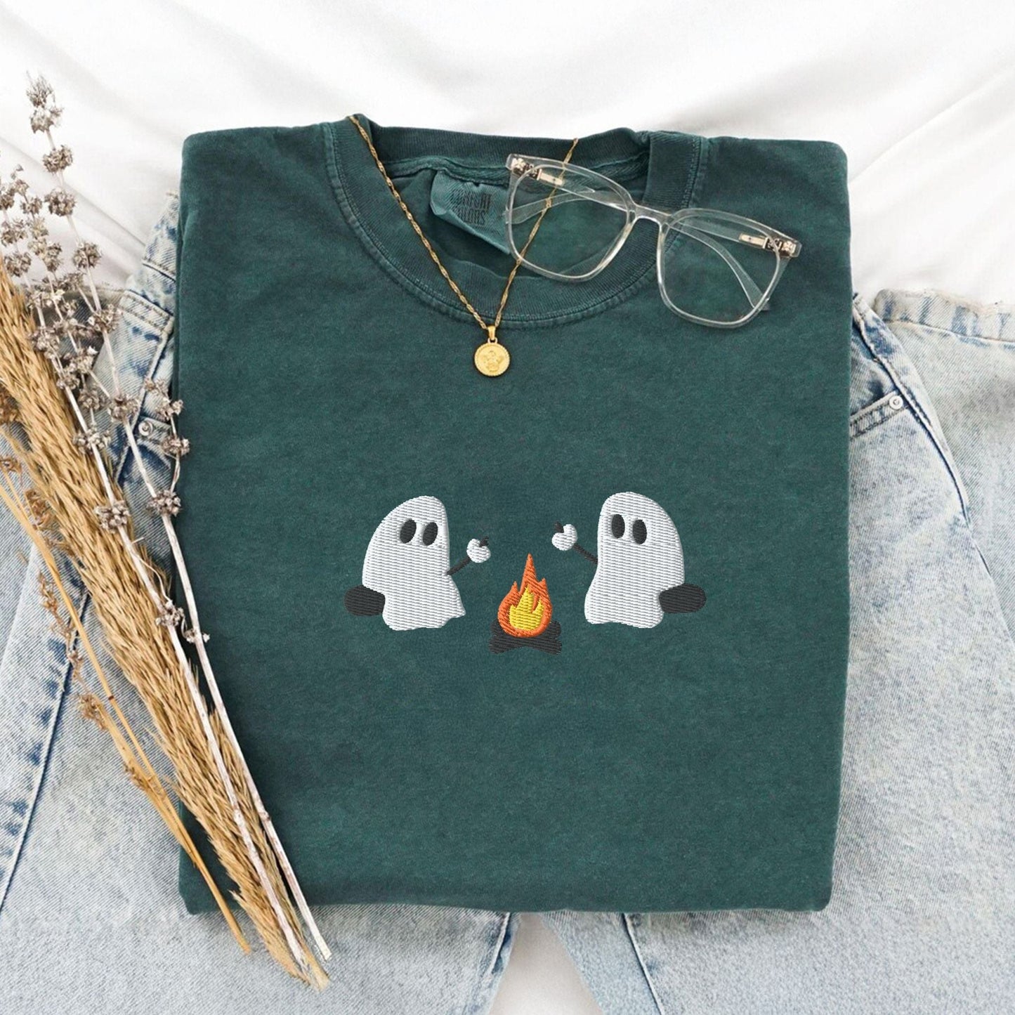 Pine Spice Books Ghosts Camping Embroidered T-Shirt Ghosts Camping Embroidered T-Shirt