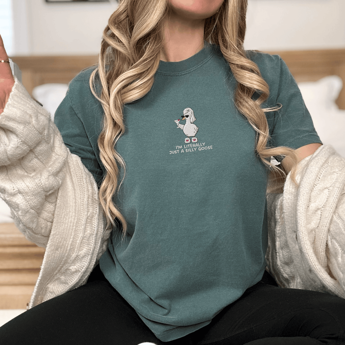 Pine Spice Books I’m Literally Just A Silly Goose Embroidered Shirt I’m Literally Just A Silly Goose Embroidered Shirt