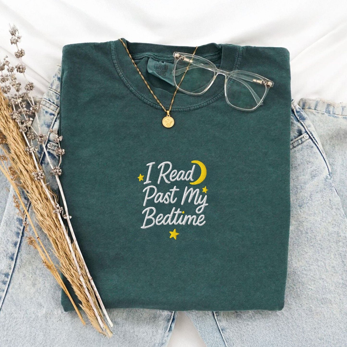 Pine Spice Books I Read Past My Bedtime Embroidered T-Shirt I Read Past My Bedtime Embroidered T-Shirt