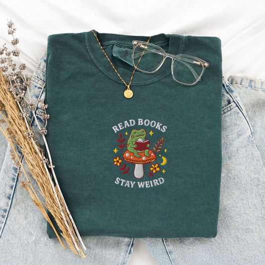 Pine Spice Books Read Books Stay Weird Mushroom Frog T-Shirt Read Books Stay Weird Mushroom Frog T-Shirt