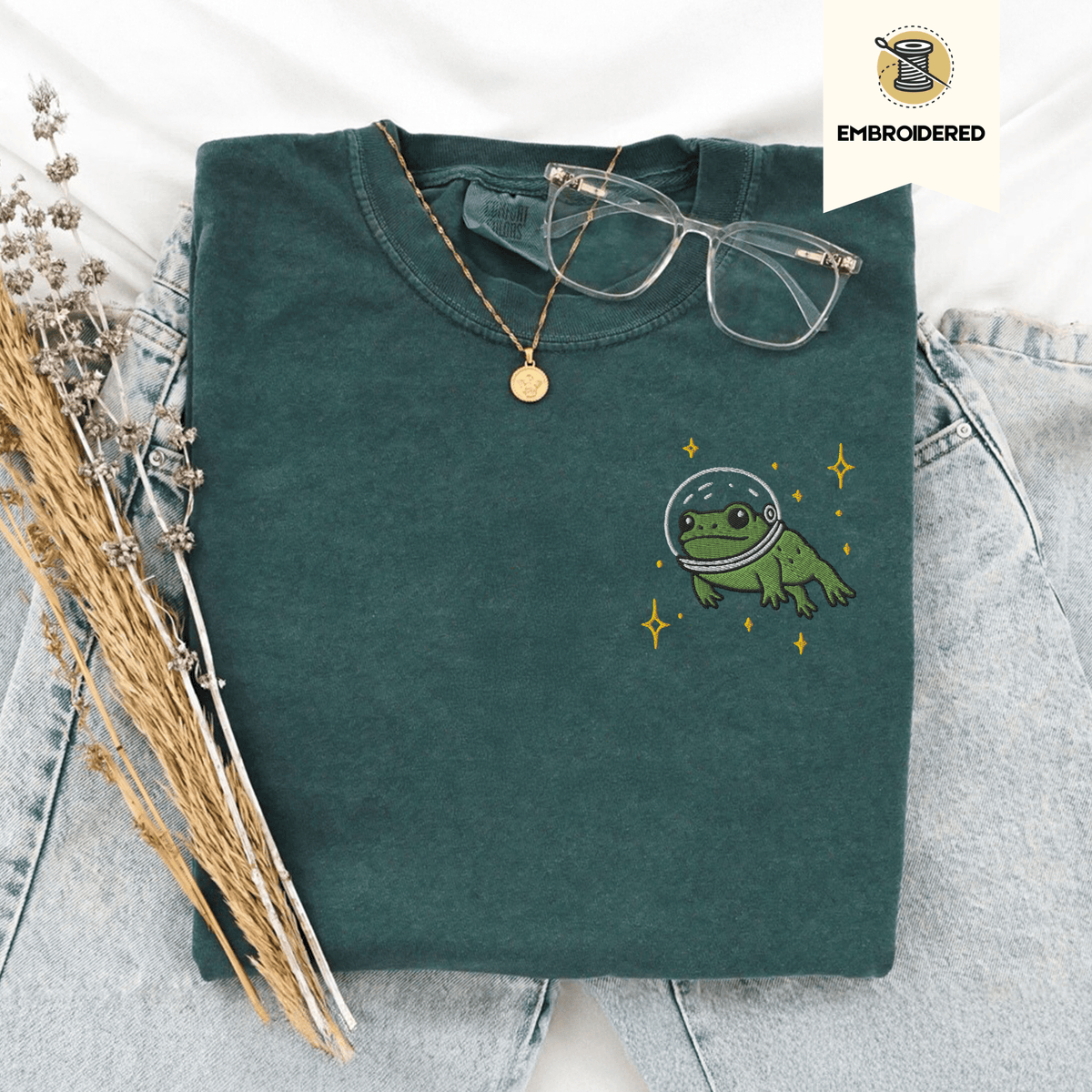 Pine Spice Books Space Frog Embroidered T-Shirt Space Frog Embroidered T-Shirt
