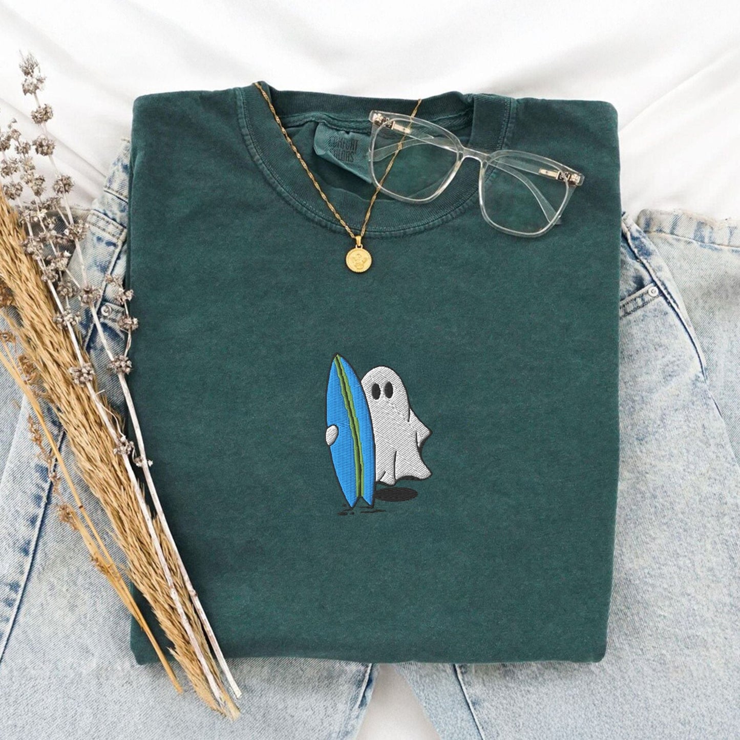 Pine Spice Books Surfing Ghost Embroidered T-Shirt Surfing Ghost Embroidered T-Shirt