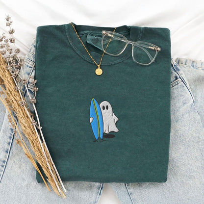 Pine Spice Books Surfing Ghost Embroidered T-Shirt Surfing Ghost Embroidered T-Shirt