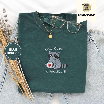 Pine Spice Books Too Cute To Prosecute Raccoon Embroidered T-Shirt Too Cute To Prosecute Raccoon Embroidered T-Shirt