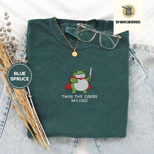 Pine Spice Books Twas The Carbs M'Lord Frog Shirt Embroidered Comfort Colors 1717 T-Shirt Twas The Carbs M'Lord Frog Shirt Embroidered Comfort Colors 1717 T-Shirt