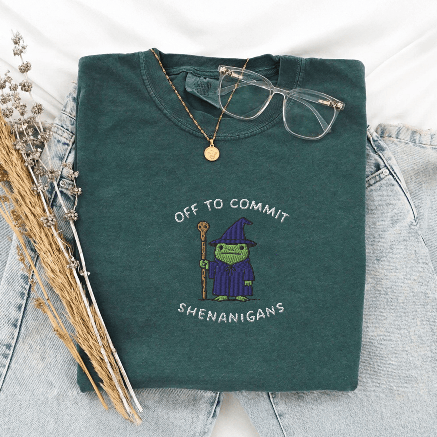 Pine Spice Books Wizard Frog Shirt Embroidered T-Shirt Wizard Frog Shirt Embroidered T-Shirt