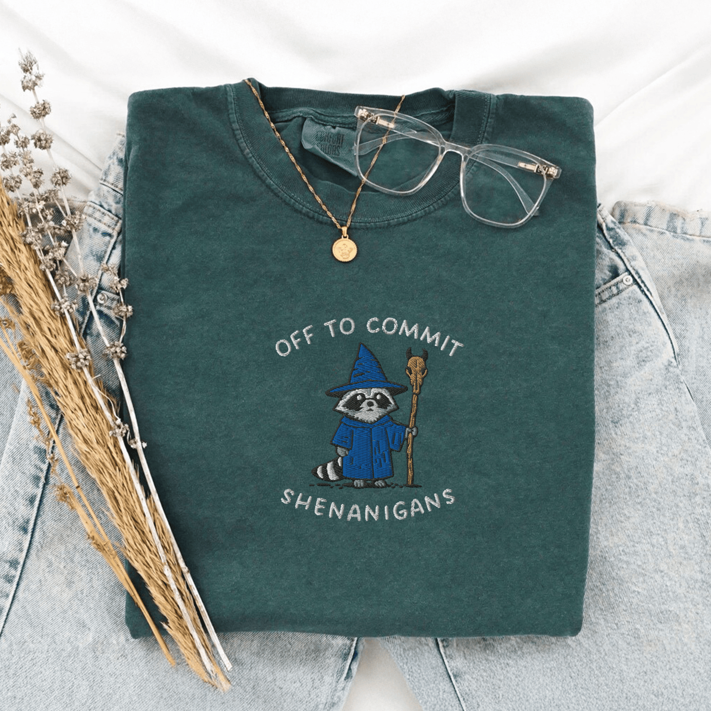 Pine Spice Books Wizard Raccoon Embroidered T-Shirt Wizard Raccoon Embroidered T-Shirt