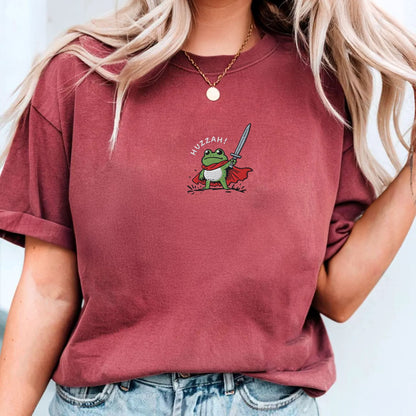 Pine Spice Books Huzzah Frog Embroidered T-Shirt Huzzah Frog Embroidered T-Shirt