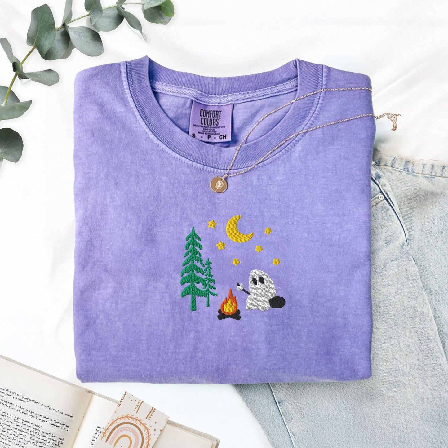 Pine Spice Books Camping Ghost Embroidered T-Shirt Camping Ghost Embroidered T-Shirt