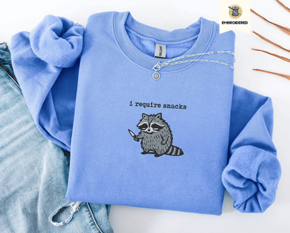 Pine Spice Books I Require Snacks Raccoon Sweatshirt I Require Snacks Raccoon Sweatshirt