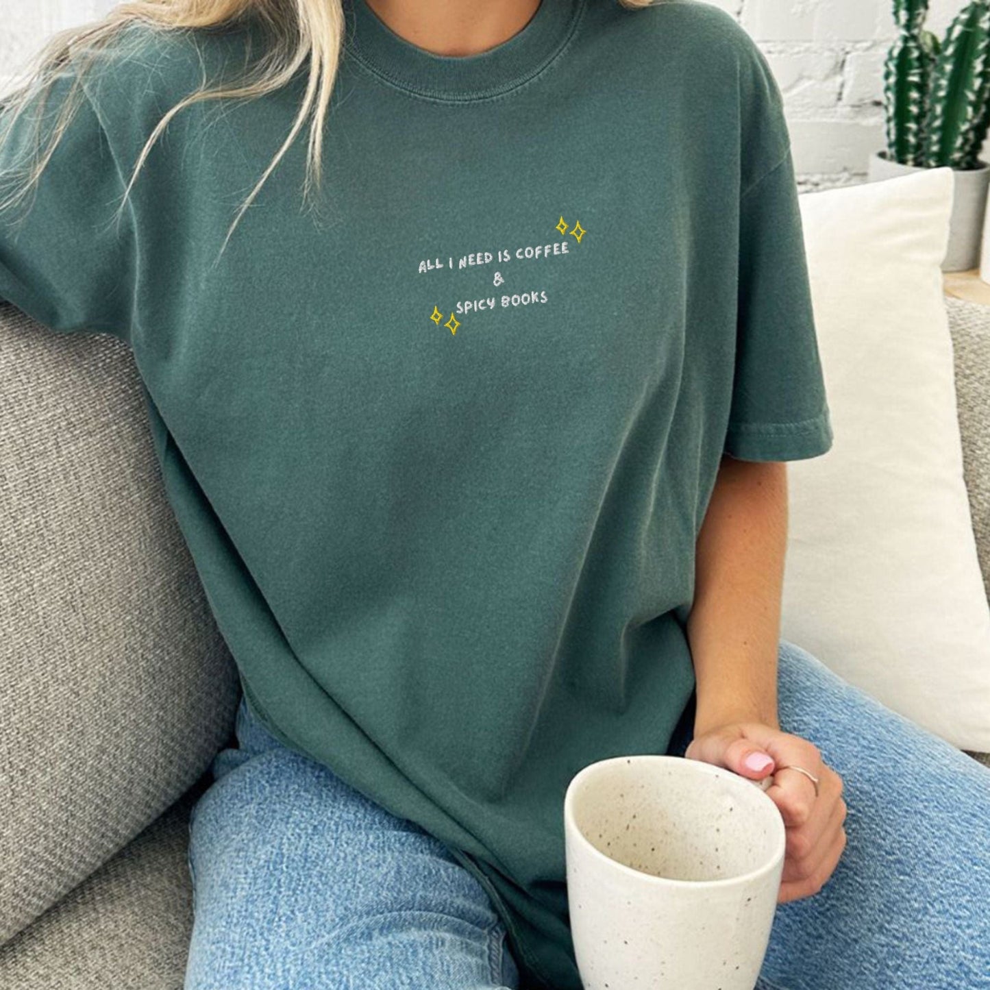 Pine Spice Books Coffee and Spicy Books Embroidered T-Shirt Coffee and Spicy Books Embroidered T-Shirt