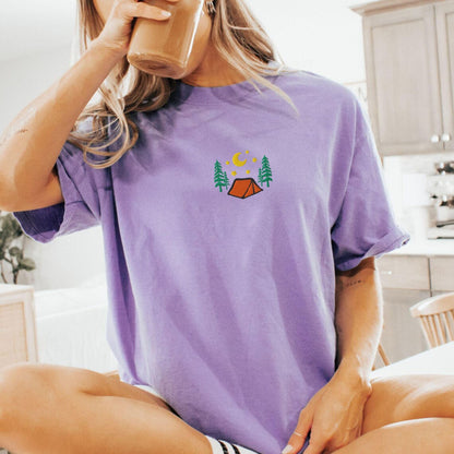 Pine Spice Books Cozy Camping Embroidered T-Shirt Cozy Camping Embroidered T-Shirt