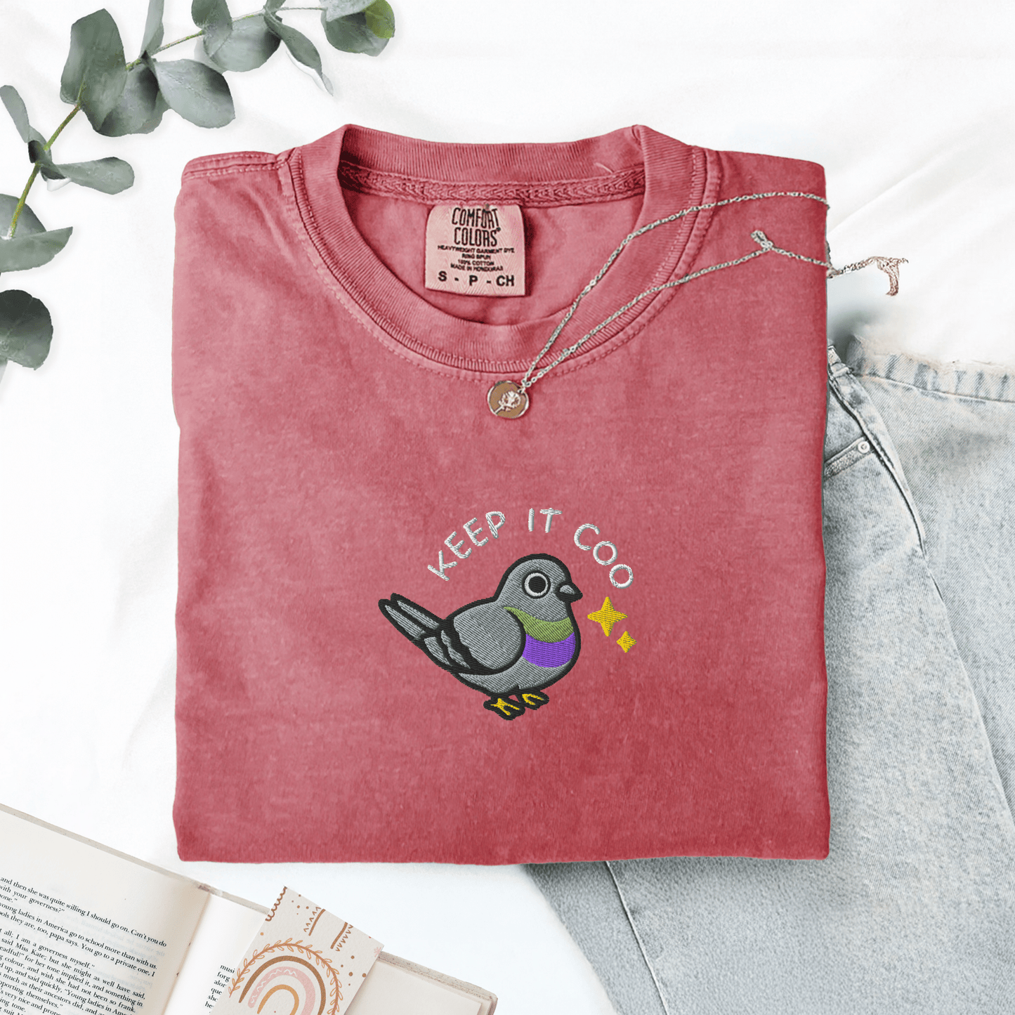 Pine Spice Books Keep It Coo Embroidered Pigeon T-Shirt Keep It Coo Embroidered Pigeon T-Shirt