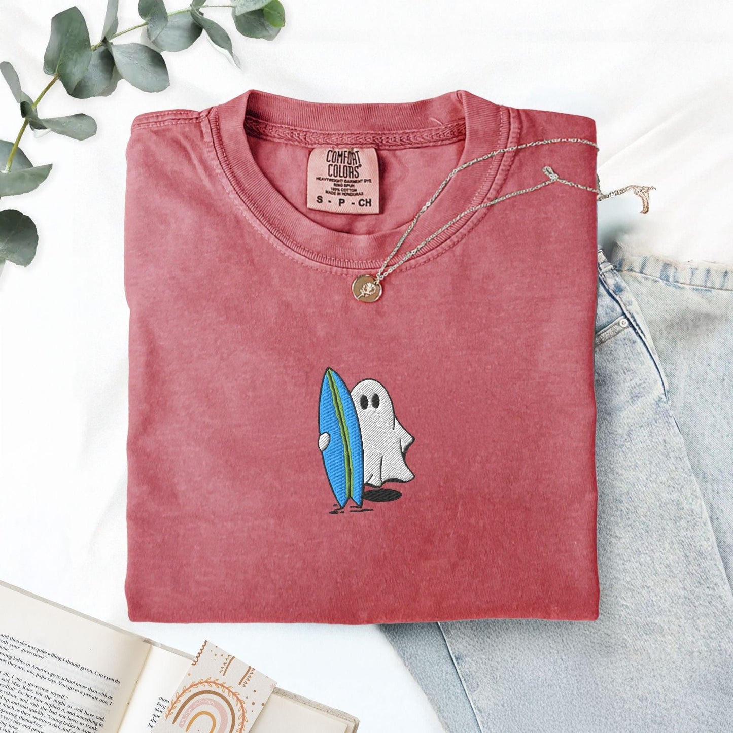 Pine Spice Books Surfing Ghost Embroidered T-Shirt Surfing Ghost Embroidered T-Shirt