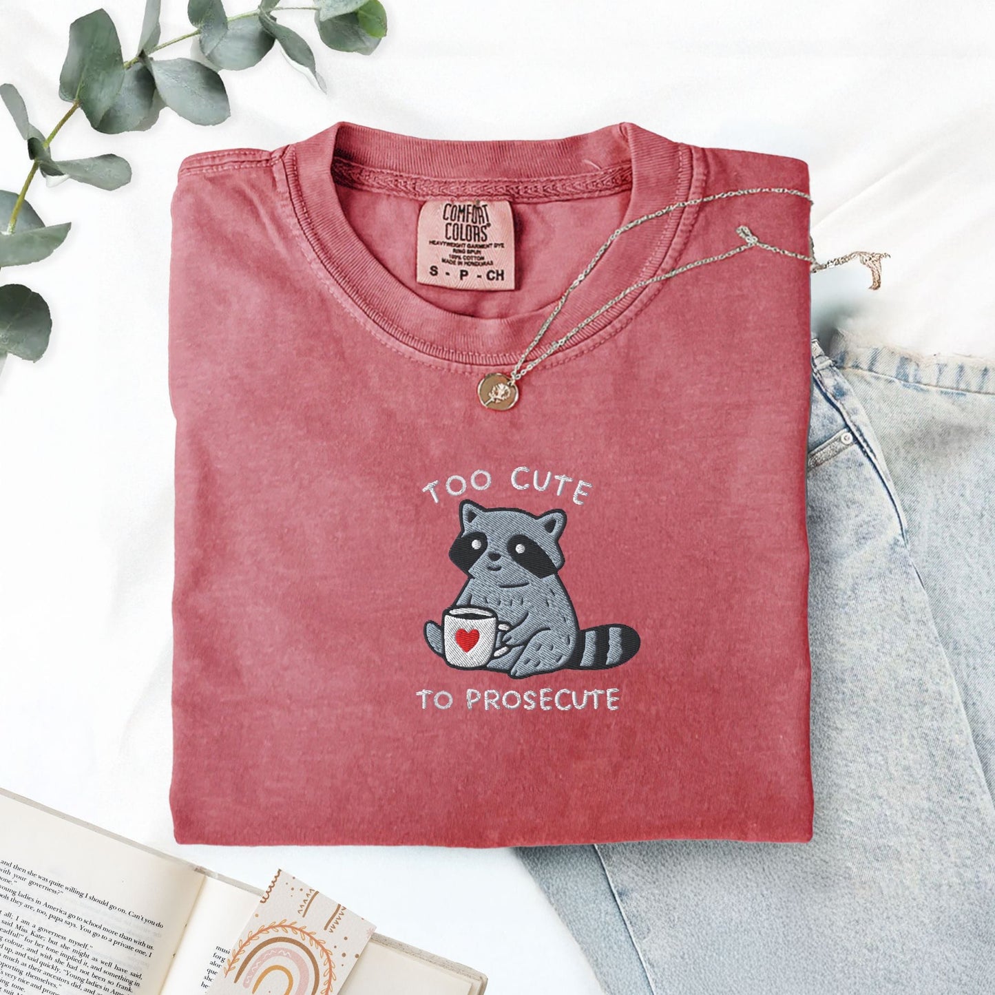 Pine Spice Books Too Cute To Prosecute Raccoon Embroidered T-Shirt Too Cute To Prosecute Raccoon Embroidered T-Shirt