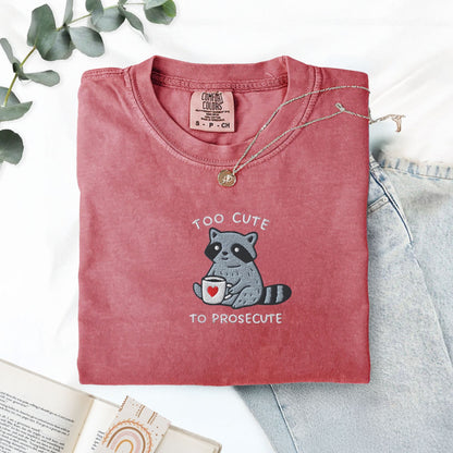 Pine Spice Books Too Cute To Prosecute Raccoon Embroidered T-Shirt Too Cute To Prosecute Raccoon Embroidered T-Shirt