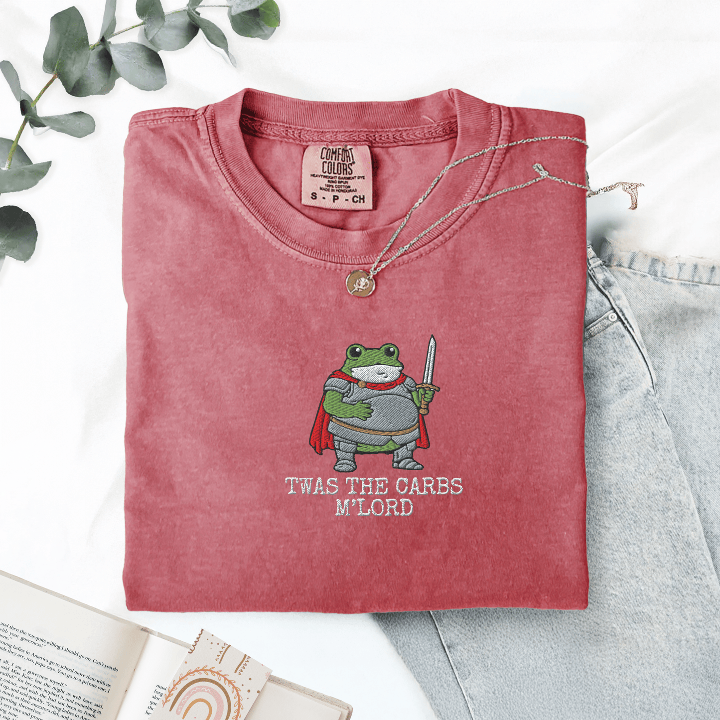 Pine Spice Books Twas The Carbs M'lord Embroidered Frog Shirt Twas The Carbs M'lord Embroidered Frog Shirt
