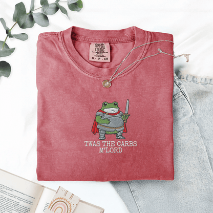 Pine Spice Books Twas The Carbs M'lord Embroidered Frog Shirt Twas The Carbs M'lord Embroidered Frog Shirt