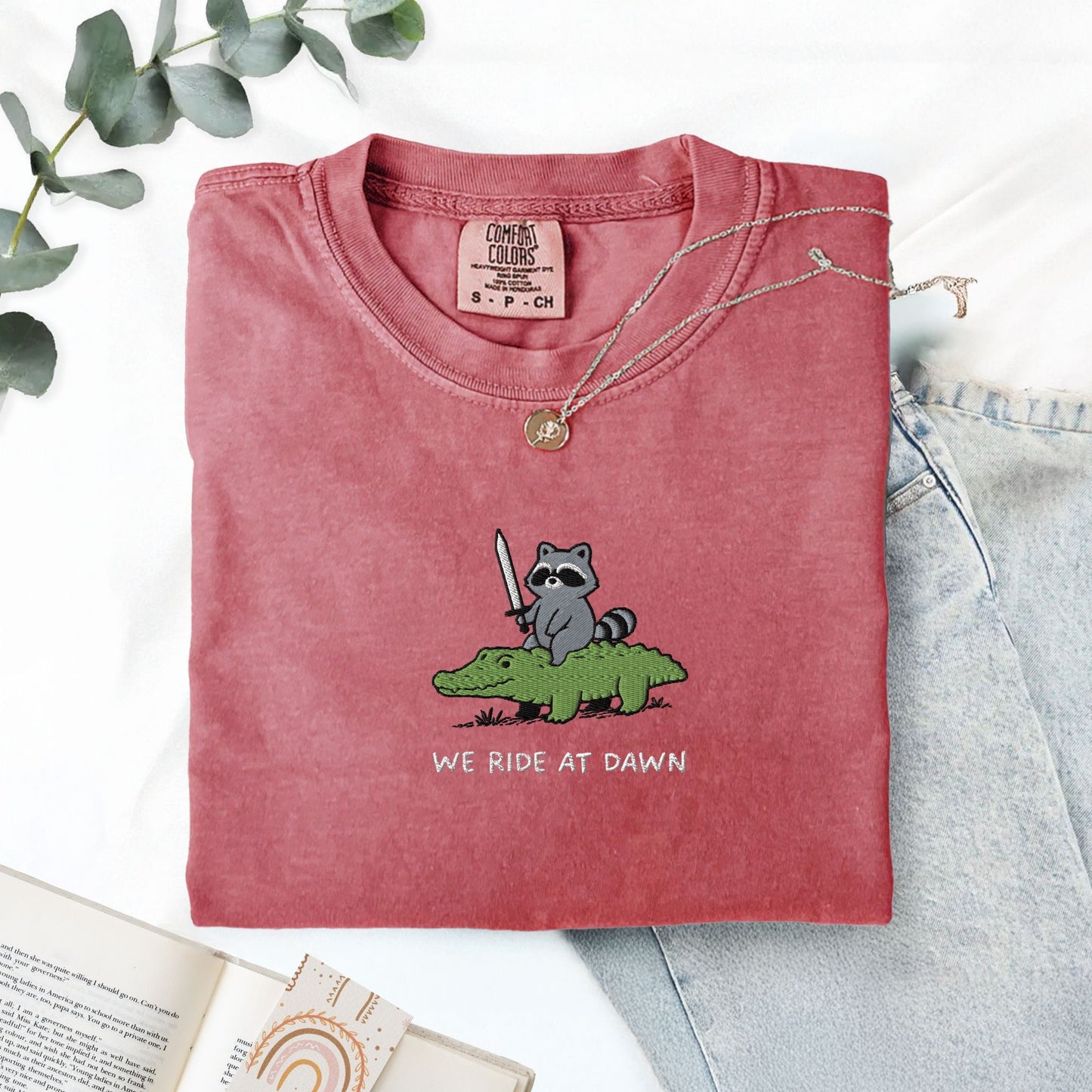 Pine Spice Books We Ride At Dawn Raccoon And Alligator Embroidered T-Shirt We Ride At Dawn Raccoon And Alligator Embroidered T-Shirt