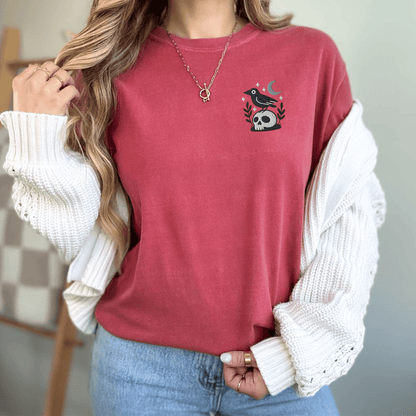 Pine Spice Books Witchy Crow Embroidered T-Shirt Witchy Crow Embroidered T-Shirt