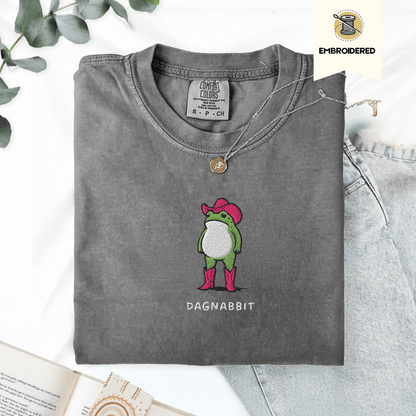 Pine Spice Books Dagnabbit Cowboy Frog Embroidered T-Shirt Dagnabbit Cowboy Frog Embroidered T-Shirt