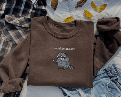 Pine Spice Books I Require Snacks Raccoon Sweatshirt I Require Snacks Raccoon Sweatshirt