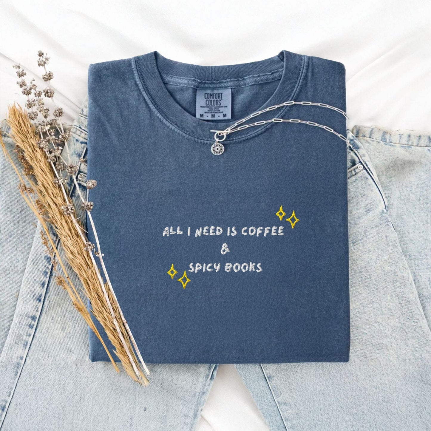 Pine Spice Books Coffee and Spicy Books Embroidered T-Shirt Coffee and Spicy Books Embroidered T-Shirt