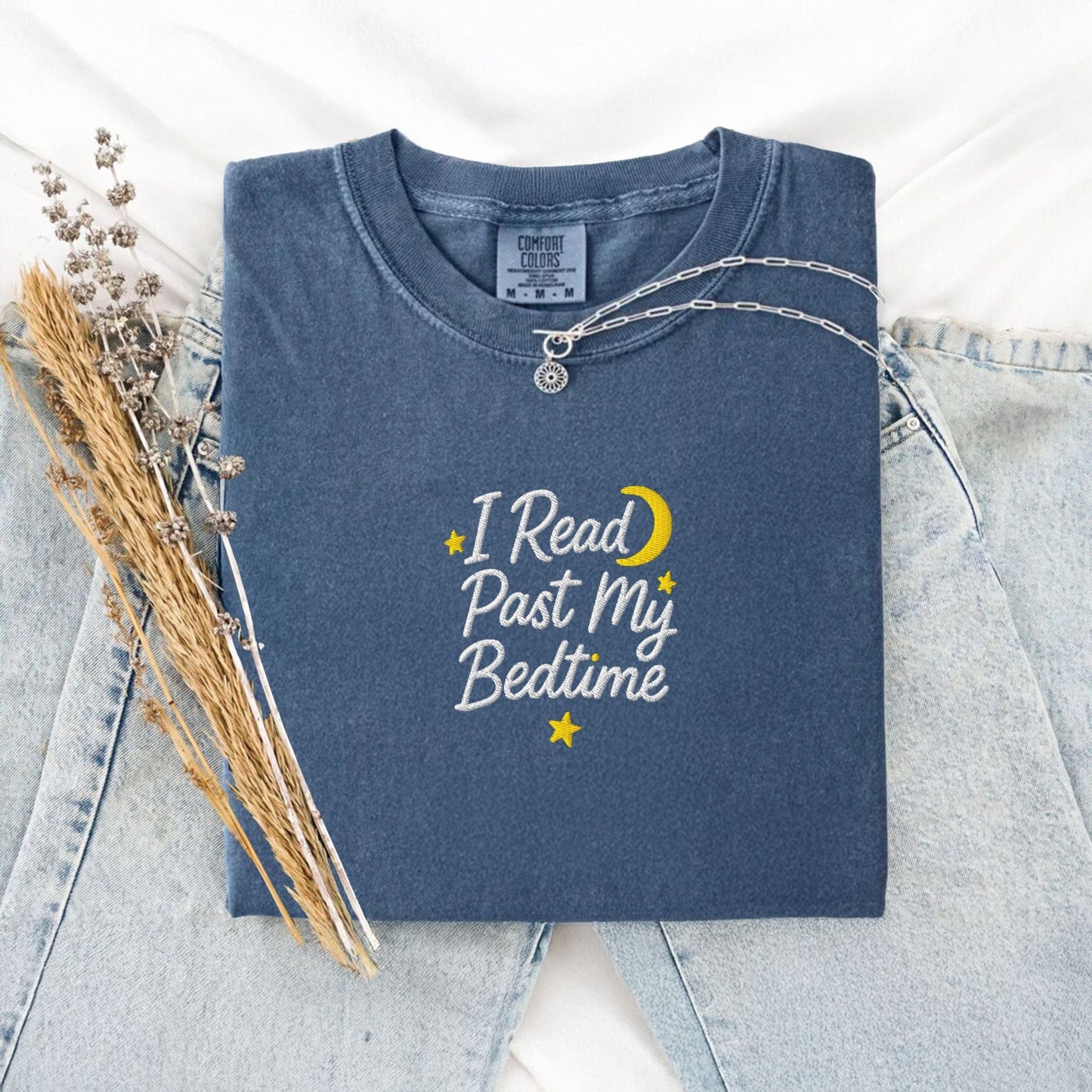Pine Spice Books I Read Past My Bedtime Embroidered T-Shirt I Read Past My Bedtime Embroidered T-Shirt