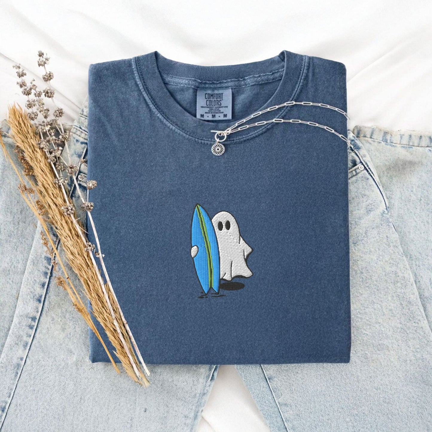 Pine Spice Books Surfing Ghost Embroidered T-Shirt Surfing Ghost Embroidered T-Shirt