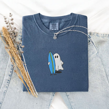 Pine Spice Books Surfing Ghost Embroidered T-Shirt Surfing Ghost Embroidered T-Shirt