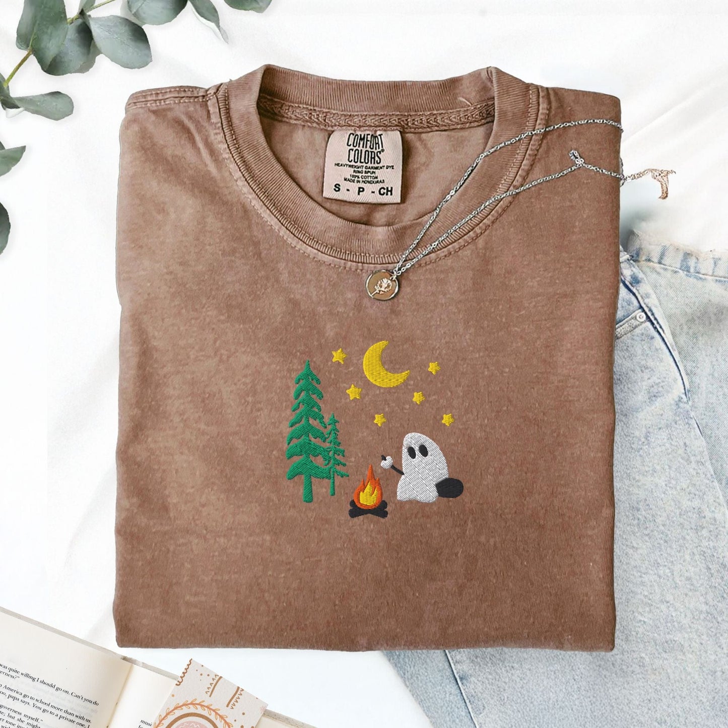 Pine Spice Books Camping Ghost Embroidered T-Shirt Camping Ghost Embroidered T-Shirt