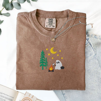 Pine Spice Books Camping Ghost Embroidered T-Shirt Camping Ghost Embroidered T-Shirt