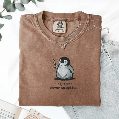 Pine Spice Books Flight Was Never An Option Penguin Embroidered T-Shirt Flight Was Never An Option Penguin Embroidered T-Shirt