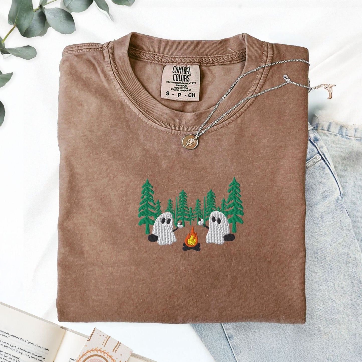 Pine Spice Books Ghost Camping in the Forest Embroidered T-Shirt Ghost Camping in the Forest Embroidered T-Shirt