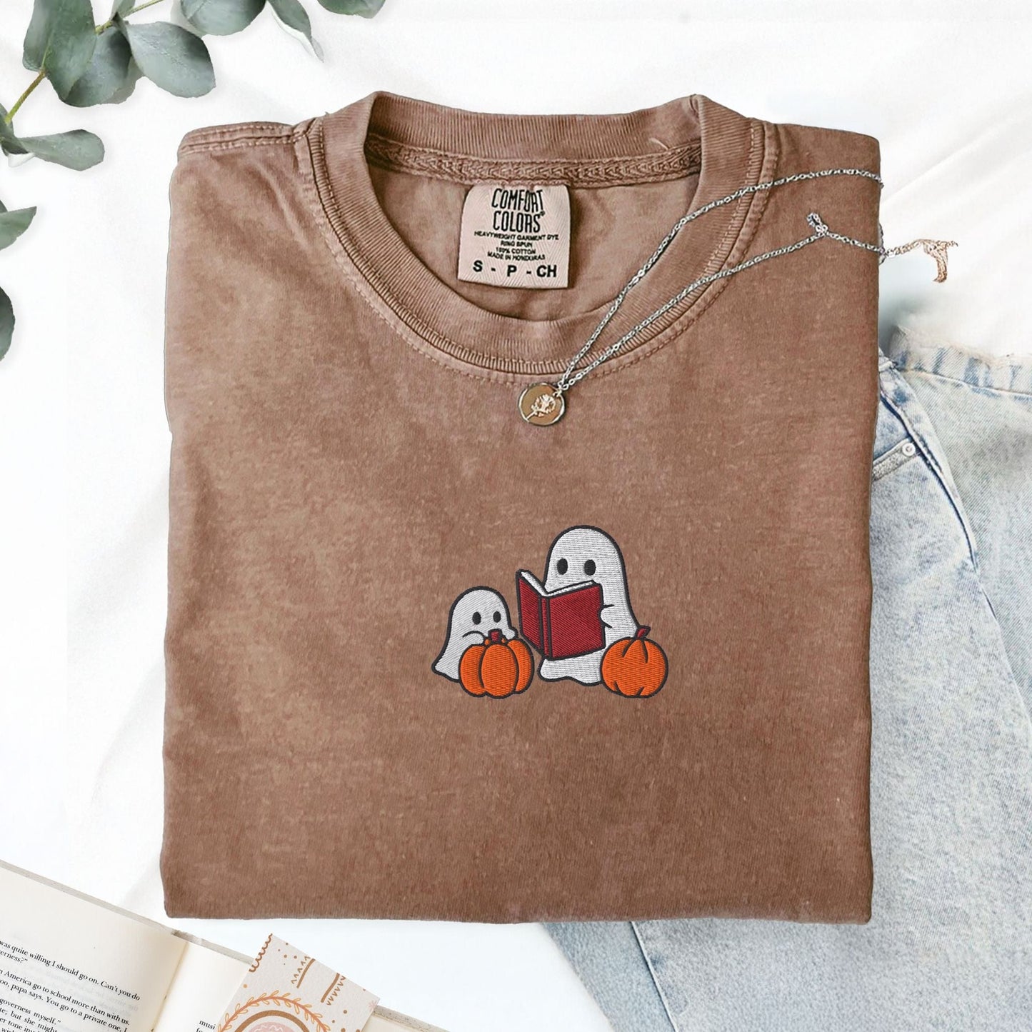 Pine Spice Books Ghost Stories Embroidered T-Shirt Ghost Stories Embroidered T-Shirt
