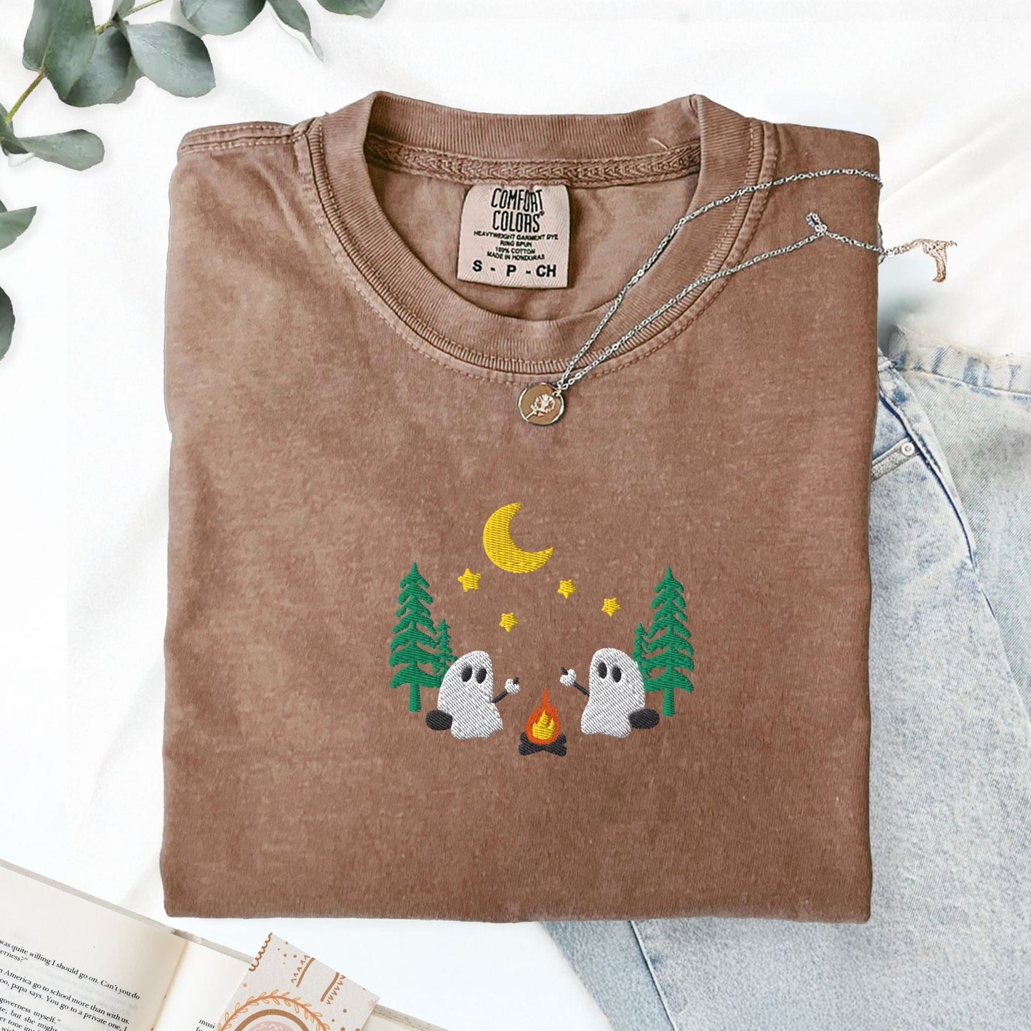 Pine Spice Books Ghosts Camping Embroidered T-Shirt Ghosts Camping Embroidered T-Shirt