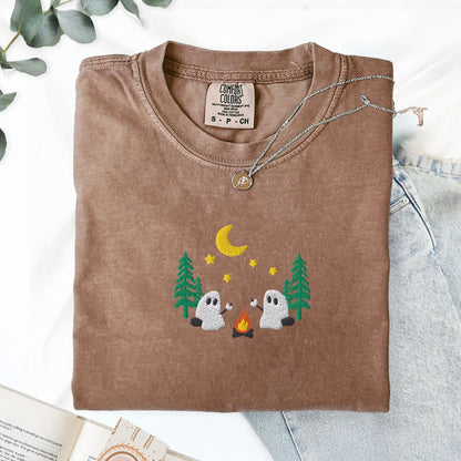 Pine Spice Books Ghosts Camping Embroidered T-Shirt Ghosts Camping Embroidered T-Shirt