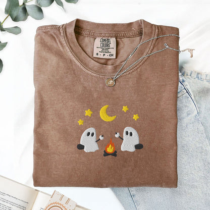 Pine Spice Books Ghosts Camping Embroidered T-Shirt Ghosts Camping Embroidered T-Shirt