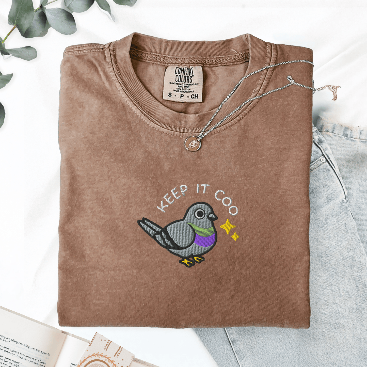 Pine Spice Books Keep It Coo Embroidered Pigeon T-Shirt Keep It Coo Embroidered Pigeon T-Shirt