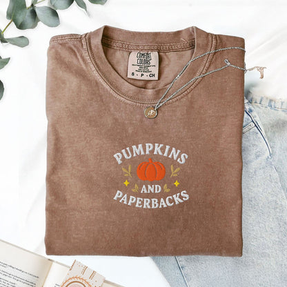 Pine Spice Books Pumpkins and Paperbacks Embroidered T-Shirt Pumpkins and Paperbacks Embroidered T-Shirt