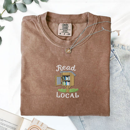 Pine Spice Books Read Local Embroidered T-Shirt Read Local Embroidered T-Shirt