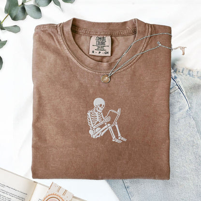 Pine Spice Books Skeleton Reading T-Shirt Skeleton Reading T-Shirt