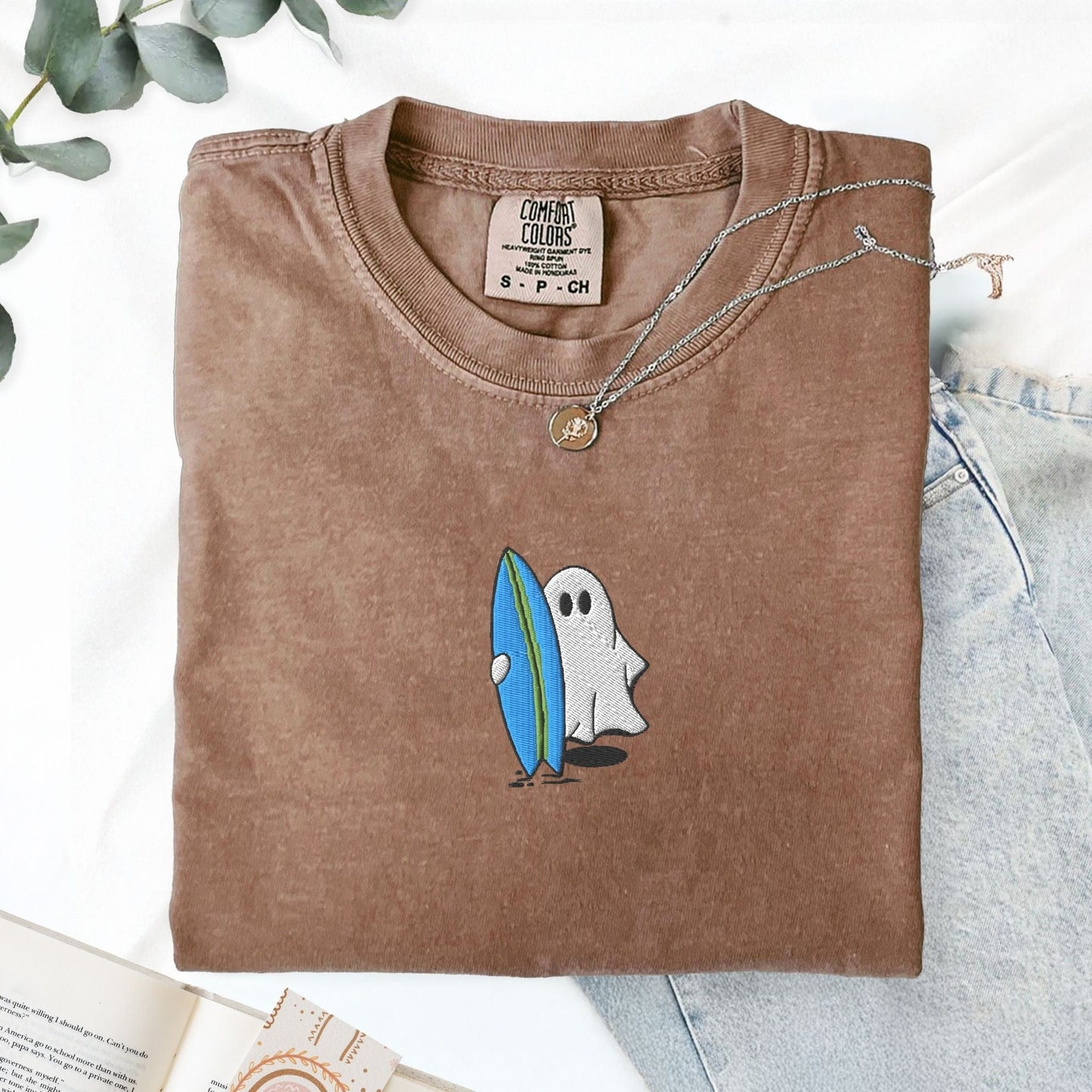 Pine Spice Books Surfing Ghost Embroidered T-Shirt Surfing Ghost Embroidered T-Shirt