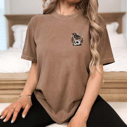 Pine Spice Books Witchy Crow Embroidered T-Shirt Witchy Crow Embroidered T-Shirt