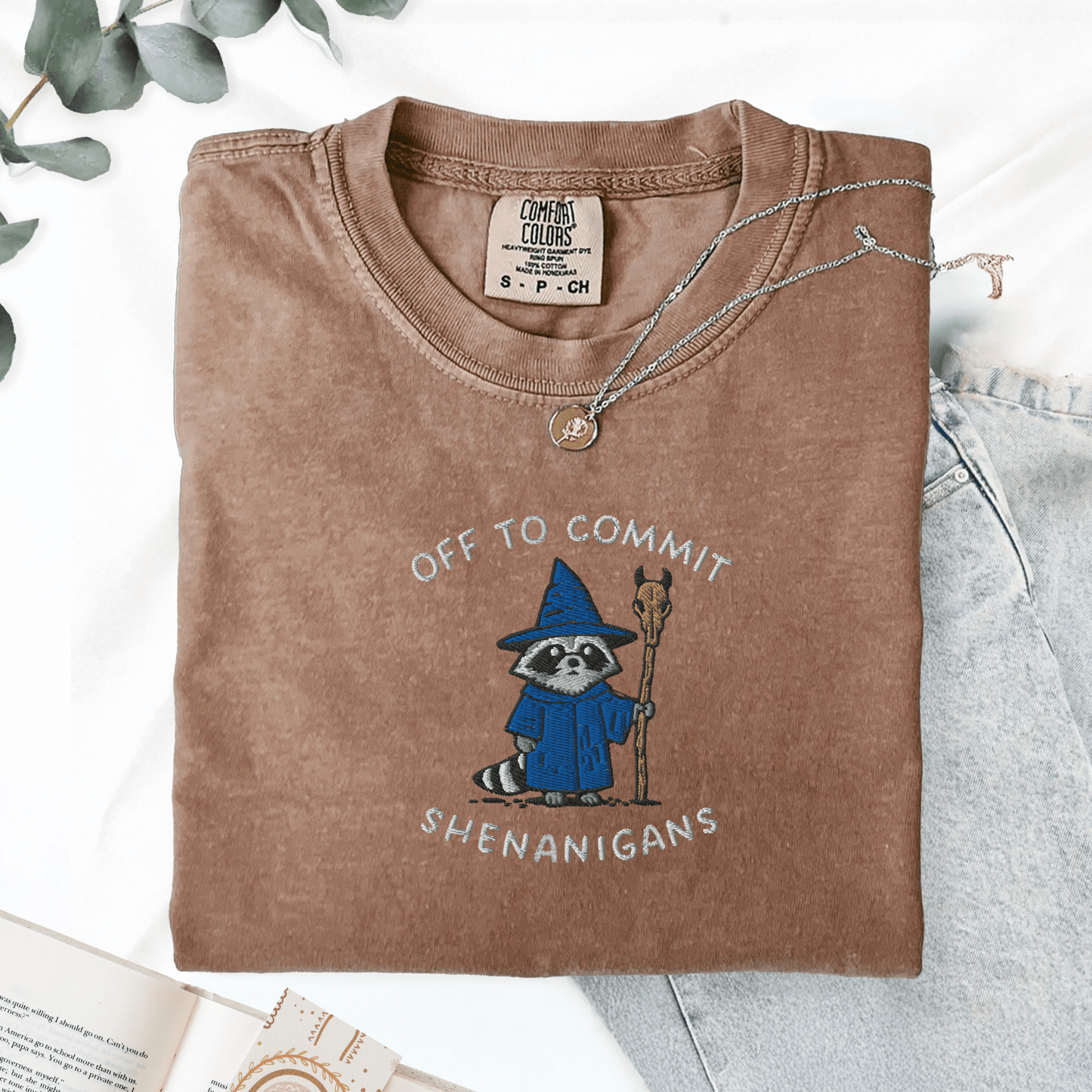 Pine Spice Books Wizard Raccoon Embroidered T-Shirt Wizard Raccoon Embroidered T-Shirt
